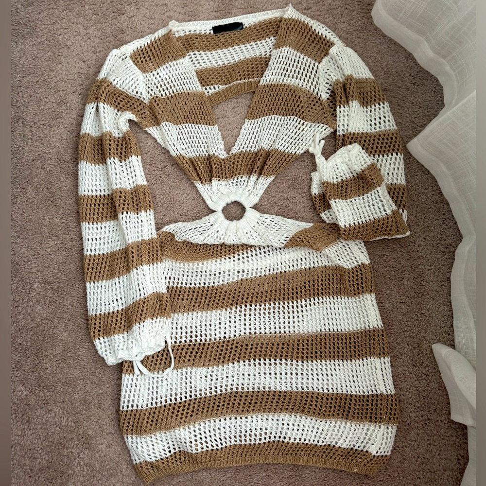 Striped Knit Cover up Dress M/L